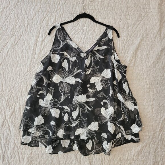 Lane Bryant, Swing Double-Layer Chiffon Tank, Size 18, Black Flowered - Picture 3 of 7